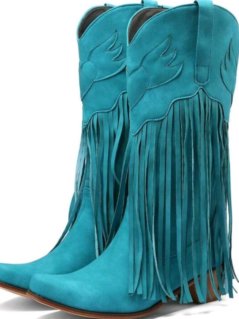 Cowboy Boots For Women Fringe Embroidery Mid Calf Boots Pointed Toe Western Boot - Picture 3 of 6